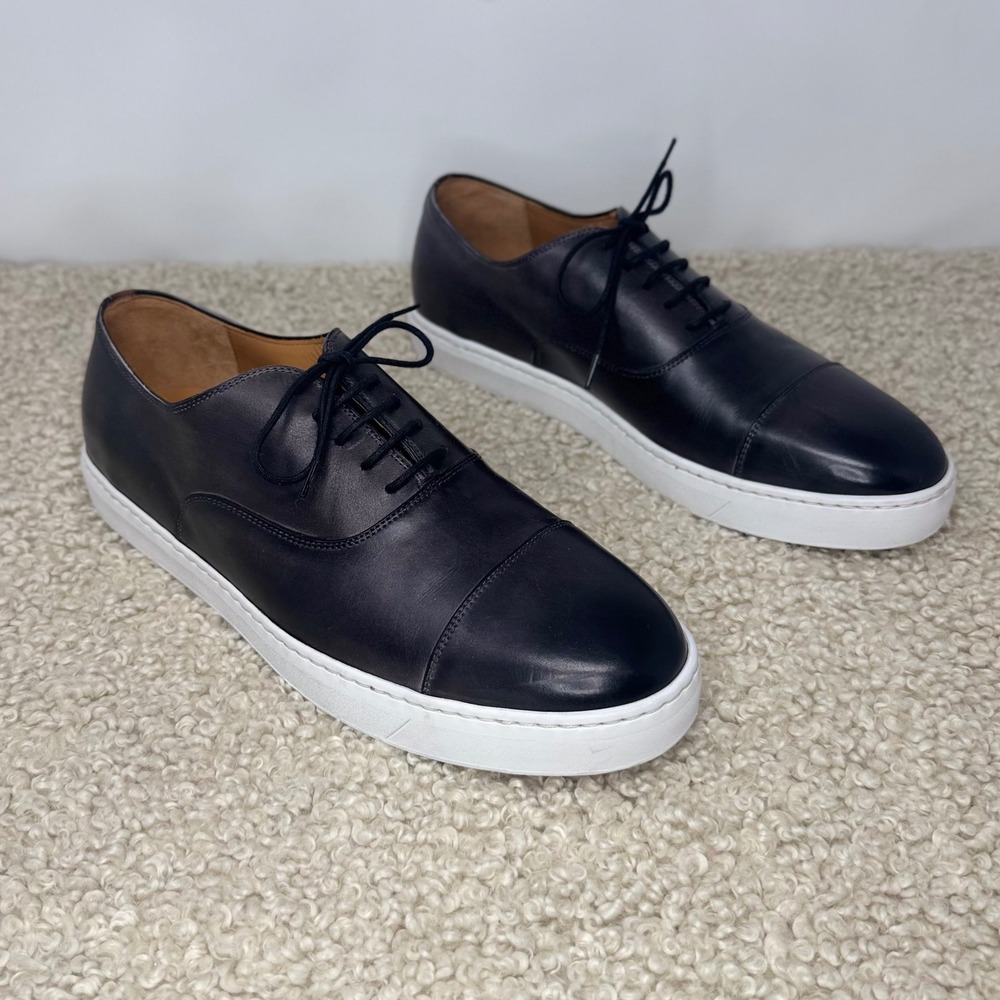 NWOB Magnanni Warwick Cap Toe Leather Oxford Sneakers Burnished Grey Black 9 M